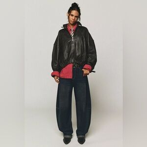 NWT Free People Bodie Arc Barrel Jeans in Dark Wash